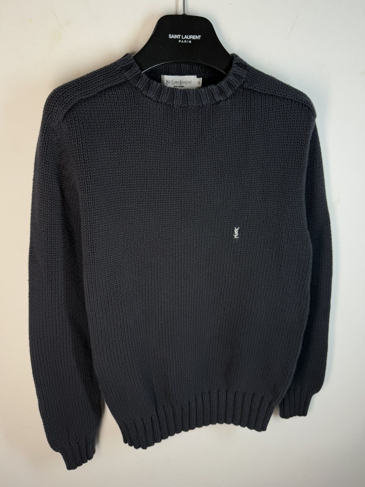 Yves Saint Laurent Heavy YSL Sweater Knit Thick Grey/black Paris Sweatshirt Size US S / EU 44-46 / 1 - 14 Thumbnail