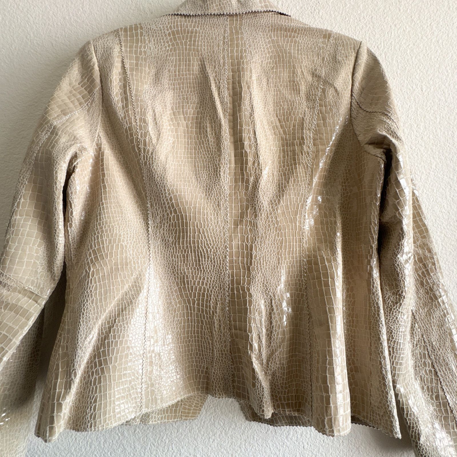 Other Croc Embossed Leather Blazer Jacket Beige Glossy Textured Size L / US 10 / IT 46 - 13 Thumbnail