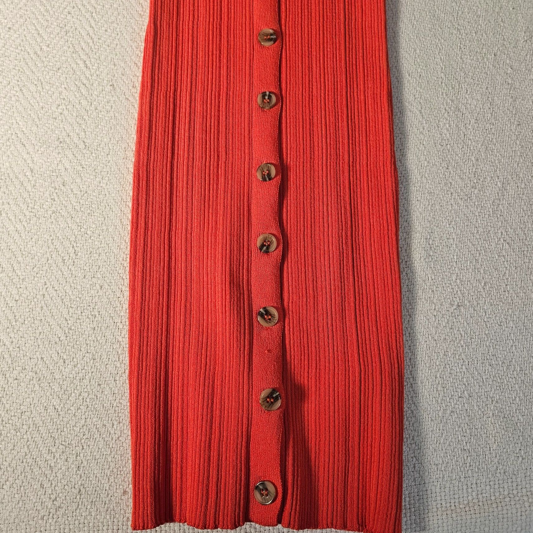 Forever 21 FOREVER 21 Dress Womens S Ribbed Knit Short Sleeve Button Neck Mini Peach Orange Dress Size 28" / US 6 / IT 42 - 7 Thumbnail