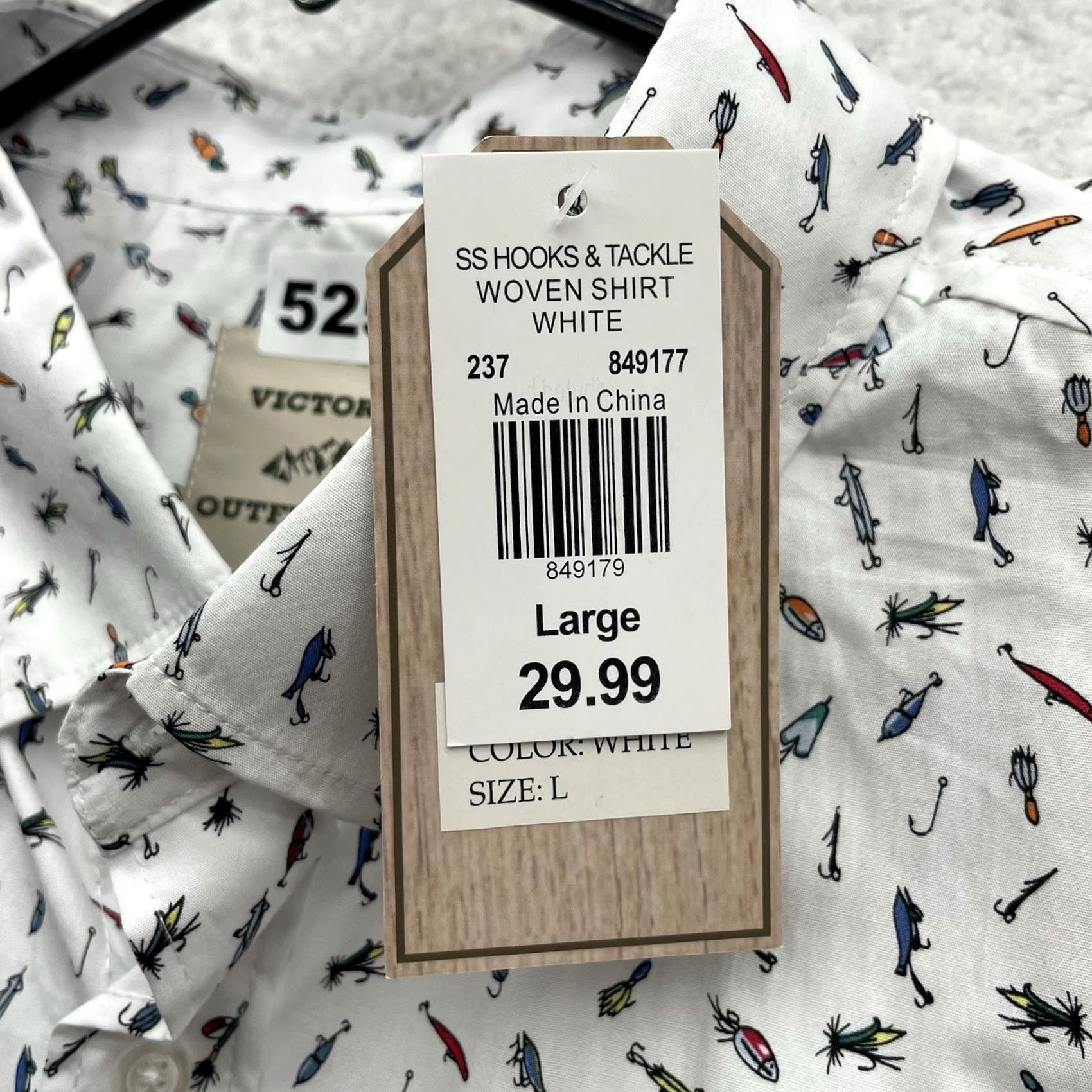 Vintage Victory Outfitters Shirt Mens L Fly Fishing Lure AOP Short Sleeve Button Collar Solid White Regular Cotton Casual Men Size US L / EU 52-54 / 3 - 6 Thumbnail