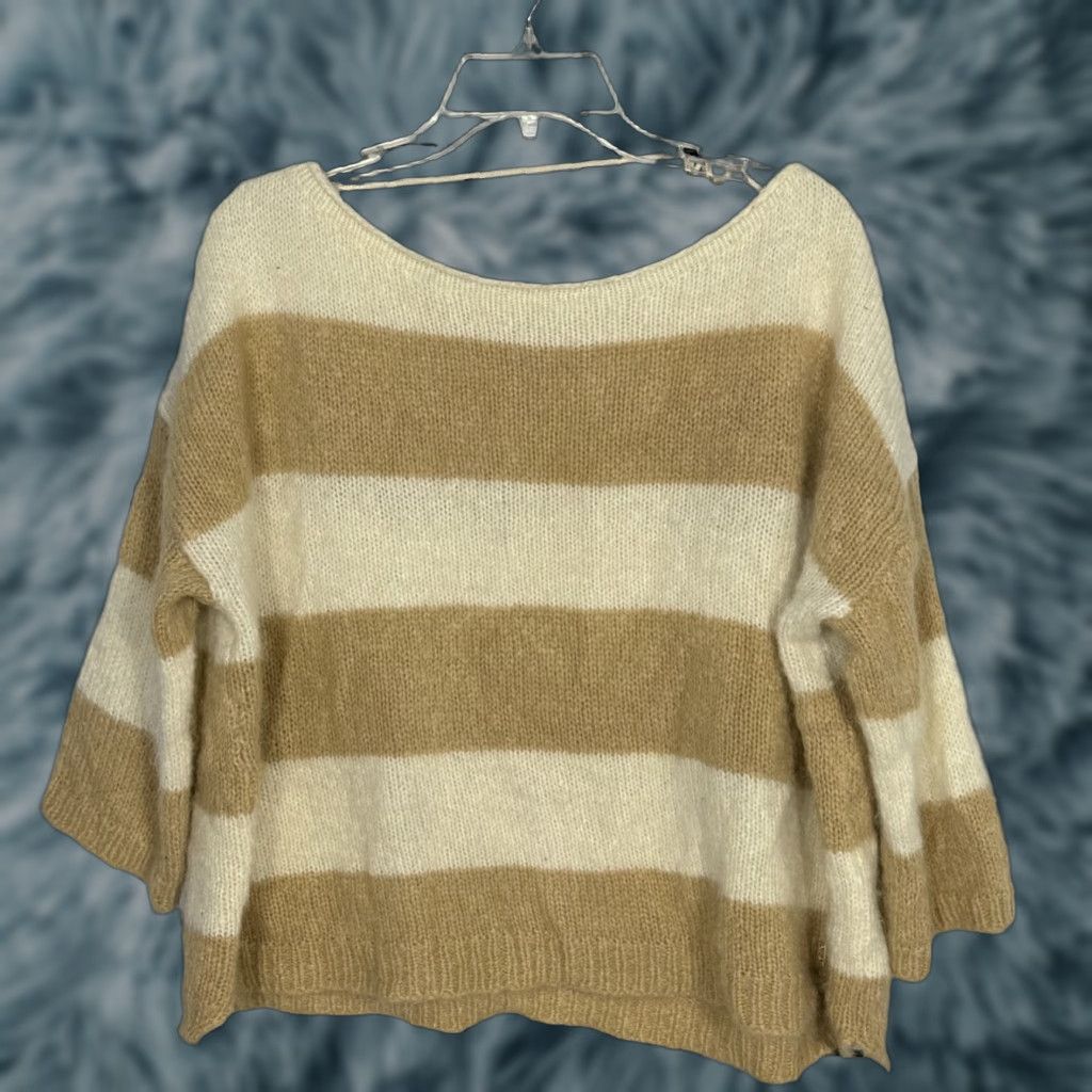 VINTAGE Juicy Couture Mohair Sweater Womens XS/S Gold Ivory Striped Oversized Luxury