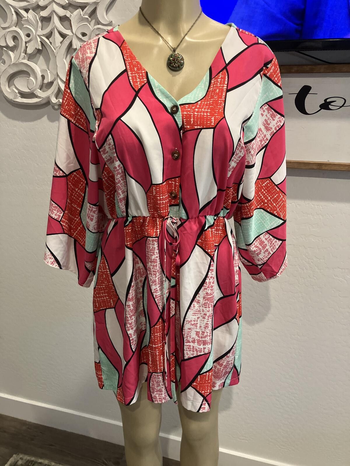 Shein Colorful Geometric Pattern Romper with Button Front and Draw Size 36" / US 14 / IT 50 - 1 Thumbnail