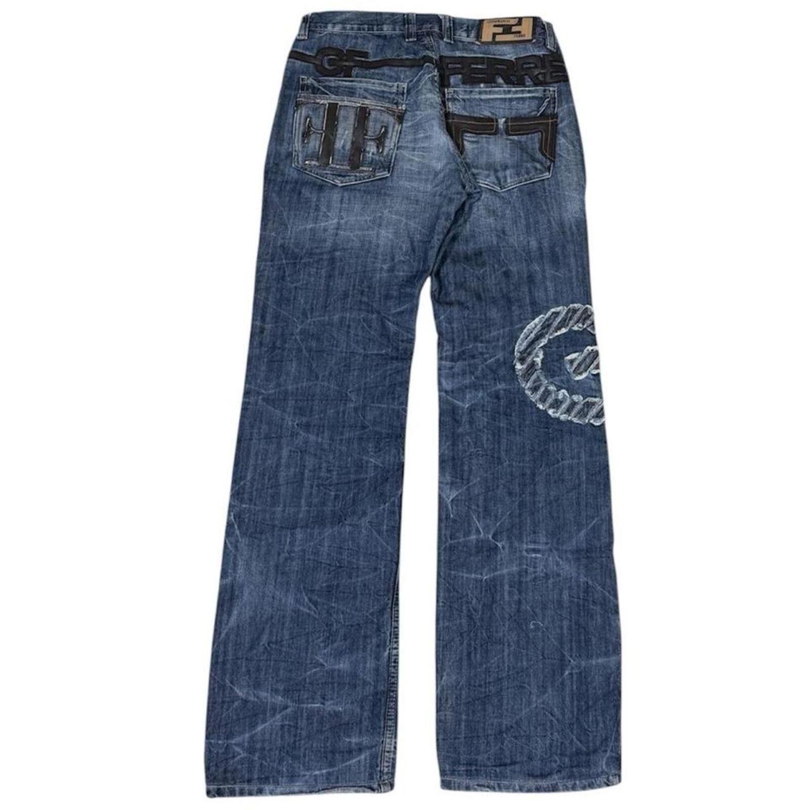 Other Vintage GF FERRE unique denim jeans leather work on back Size US 34 / EU 50 - 2 Thumbnail