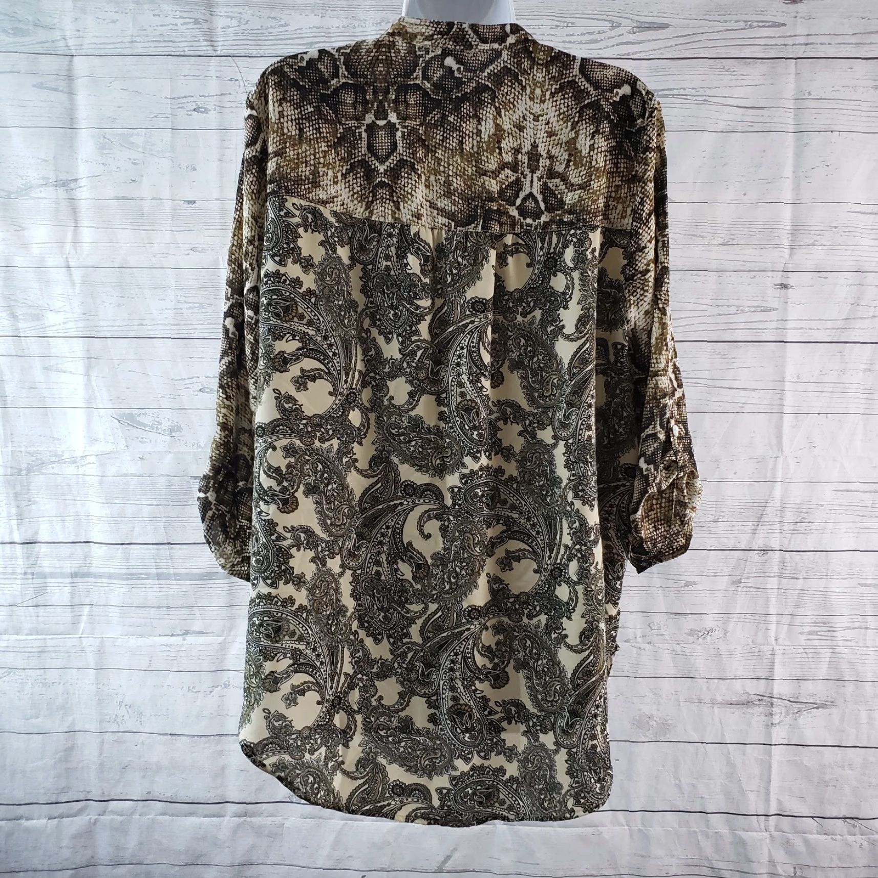 Vintage Fig & Flower Womens Button Front Shirt Large Black Brown Animal Print Paisley Size L / US 10 / IT 46 - 4 Thumbnail