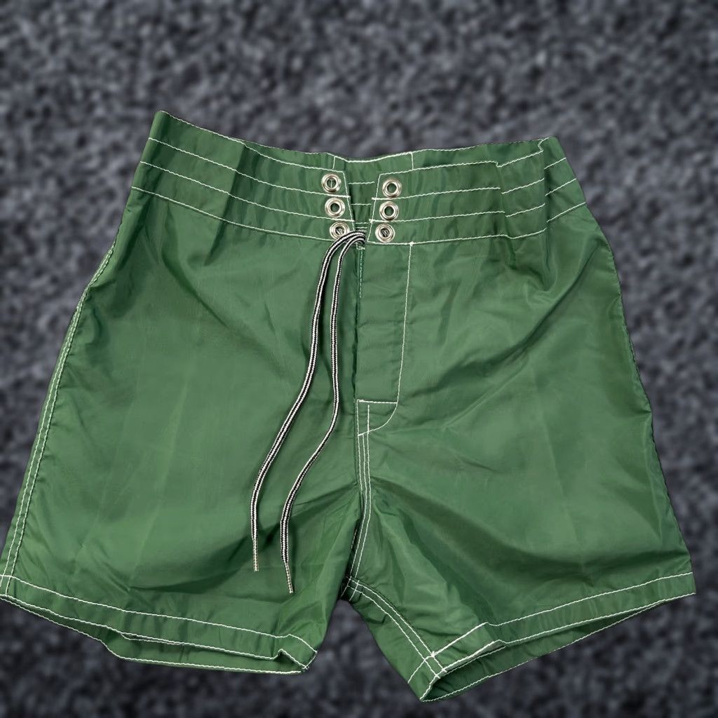 VINTAGE Birdwell Beach Britches Board Shorts Mens 26 Green Surf USA Short Bottoms