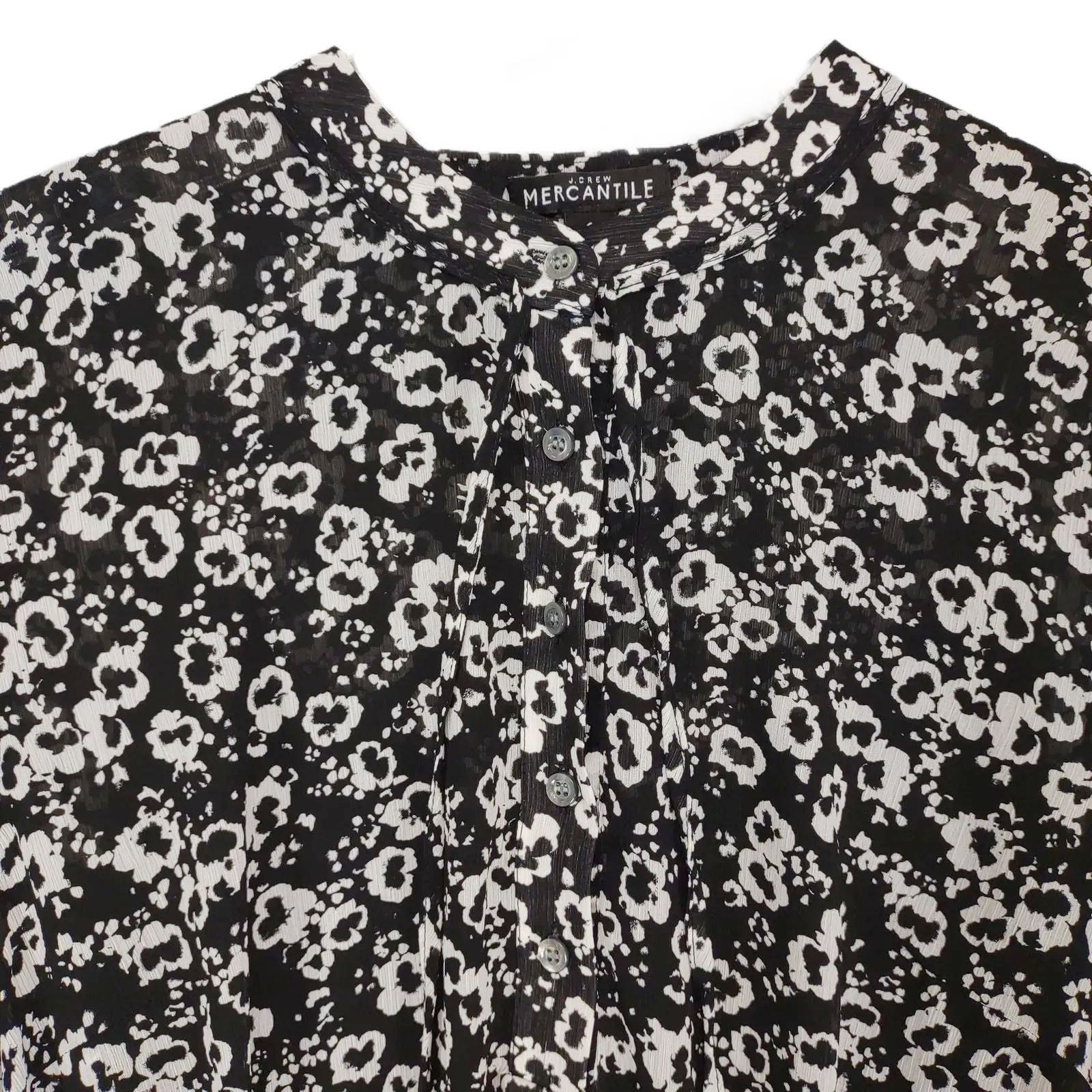 J.Crew Mercantile Black White Floral Blouson Bell Sleeve Dress Size S / US 4 / IT 40 - 3 Thumbnail