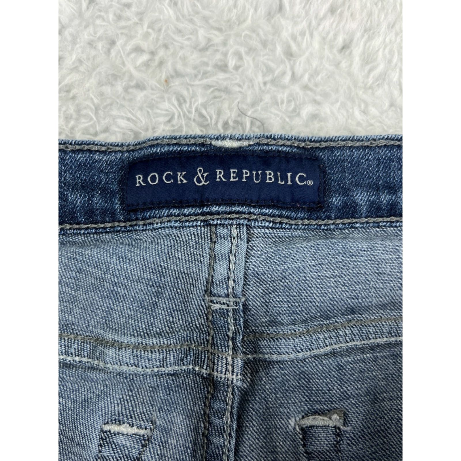 Vintage Rock & Republic Pants Womens 12 Blue Denim Bootcut Raw Hem Med Wash Western Size 34" / US 12 / IT 48 - 3 Thumbnail