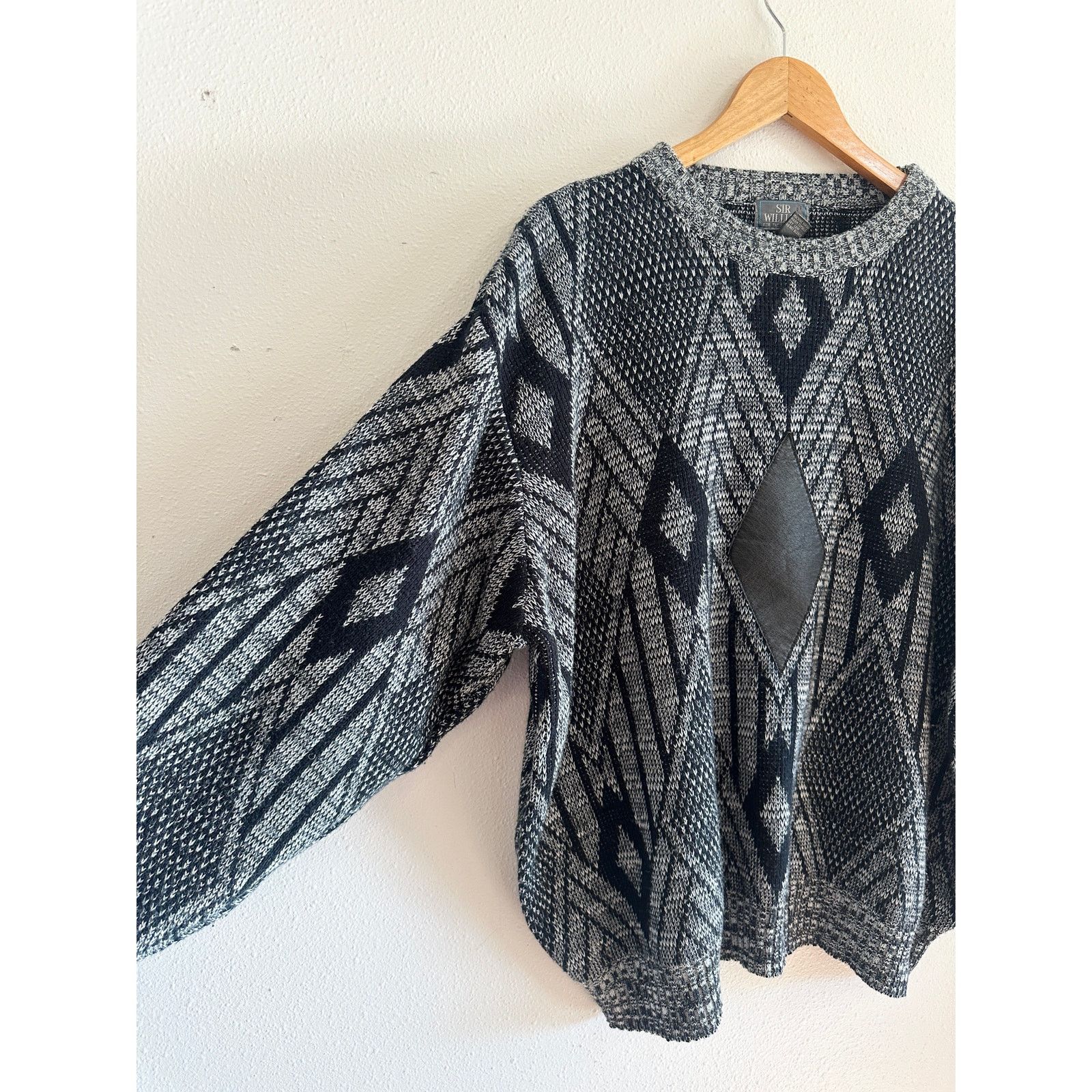 Vintage 80s Leather Diamond Grandpa Sweater Men's 1X Size US XL / EU 56 / 4 - 8 Thumbnail