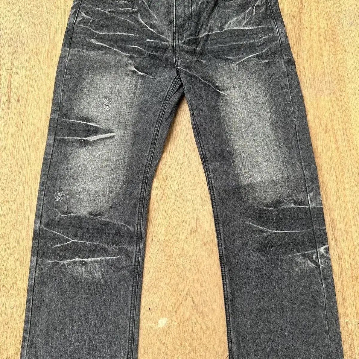 LOWBOX SICKS 🔥VINTAGE LOWBOX JEANS PUNK FLARE WASHED BLACK BONDAGE Size US 31 - 2 Thumbnail