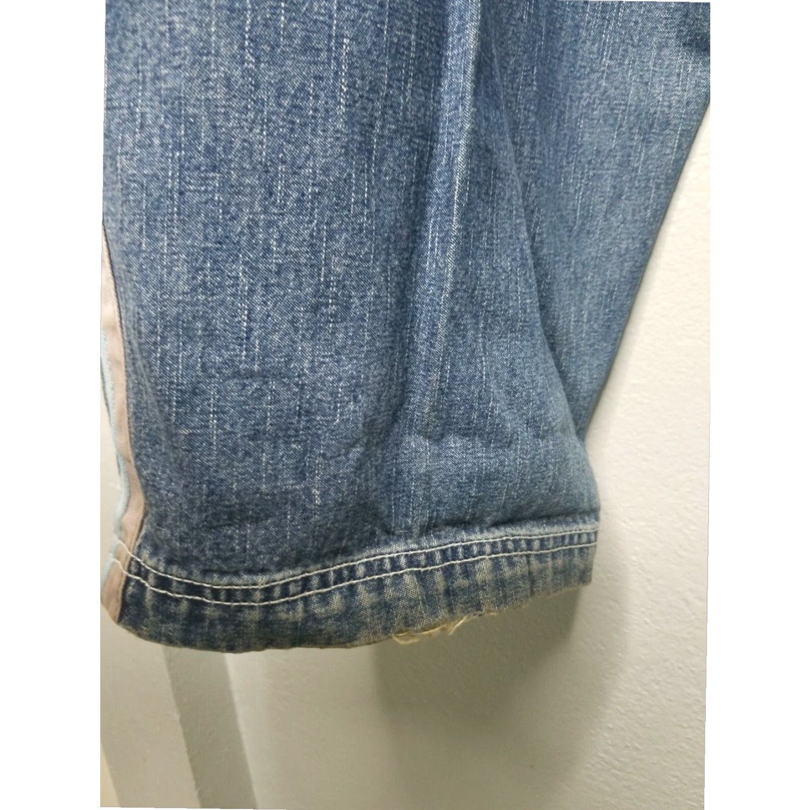 ARQ VINTAGE MARQ SEVENTY FIVE 90s Skater Stripe Baggy Jeans Mens 36x32 Blue Distressed Size US 36 / EU 52 - 6 Thumbnail