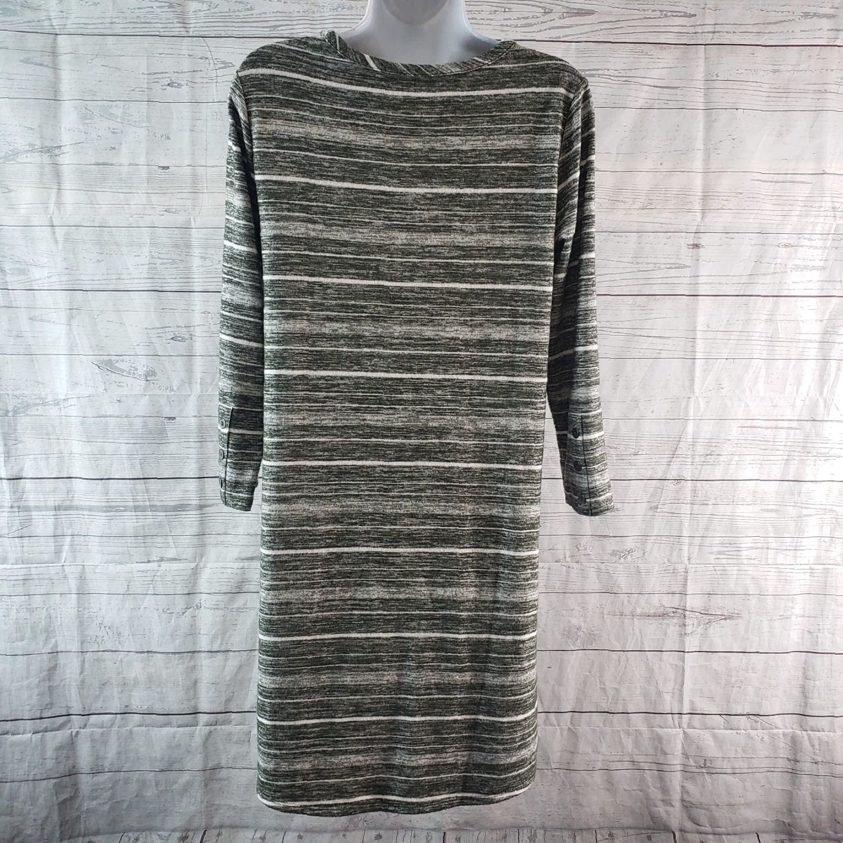 Market Market & Spruce Womens Knit Dress Sz Medium Green Striped Long Sleeve Size M / US 6-8 / IT 42-44 - 4 Thumbnail