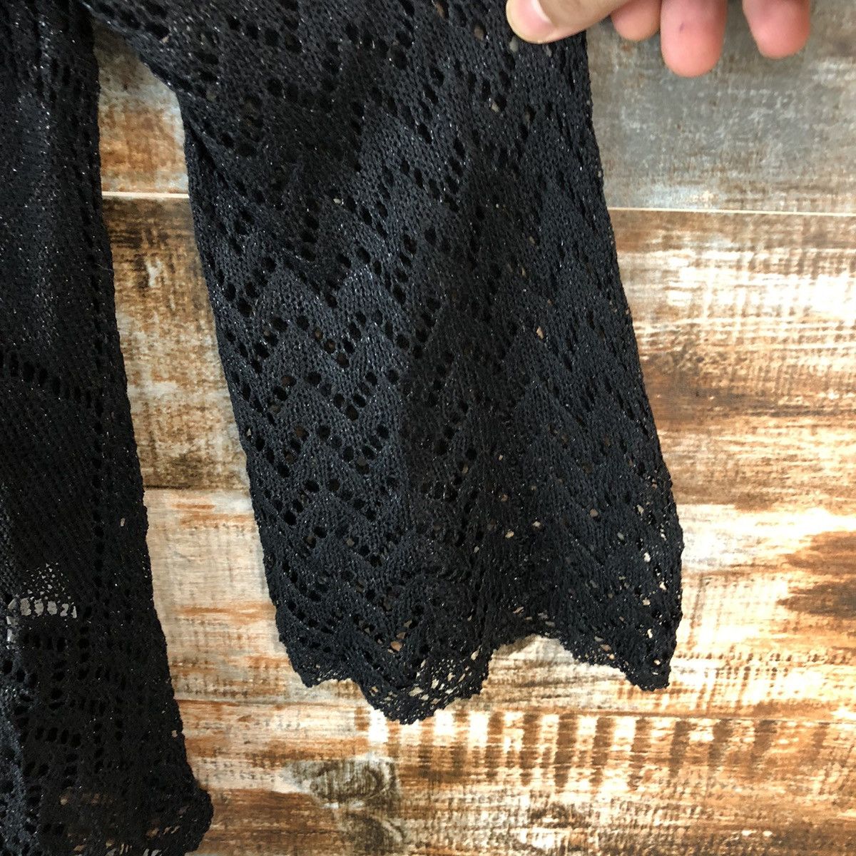 Homespun Knitwear × Japanese Brand Majolica Black Cardigan crochet meshnet Knitwear #A1350 Size M / US 6-8 / IT 42-44 - 8 Thumbnail