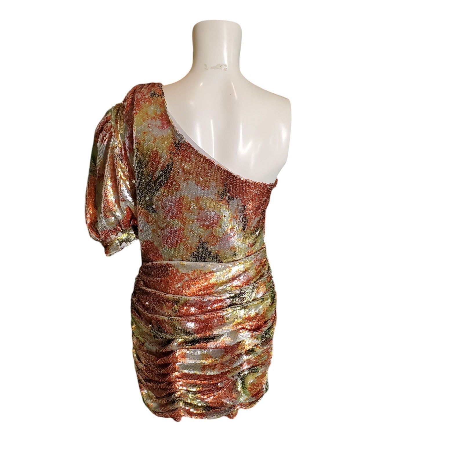 Ronny Kobo Ronny Kobo Eden Sequin Ruched One Shoulder Mini Dress Gold M Size L / US 10 / IT 46 - 11 Thumbnail