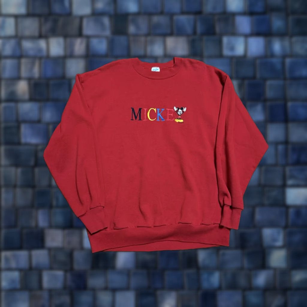 Velva Sheen VINTAGE Mickey Mouse Sweatshirt XL Red Velva Sheen Crew Neck Long Sleeve Red Mens Size US XL / EU 56 / 4 - 1 Thumbnail