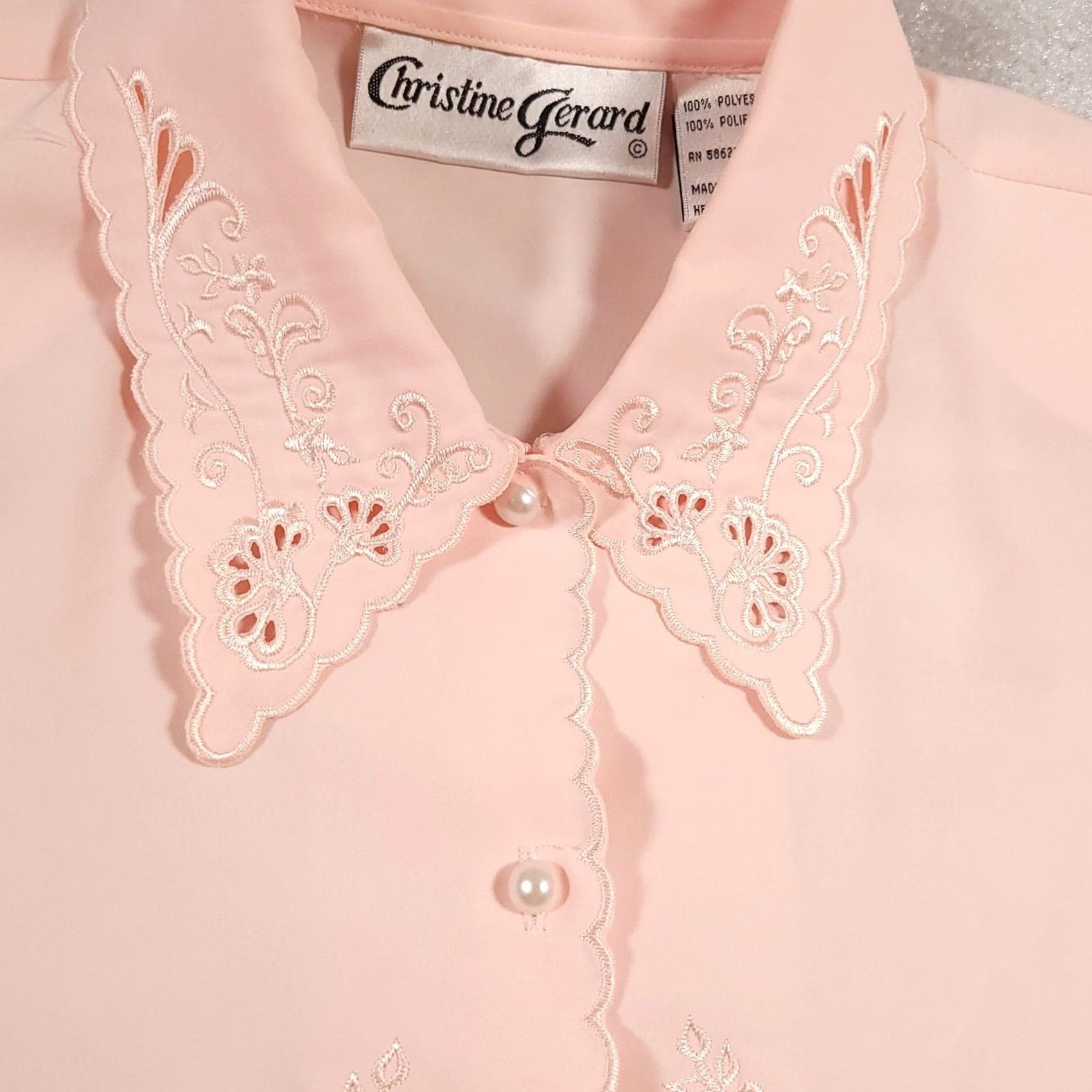 Vintage Christine Gerard Blouse Womens 10 Pink Embroidered Pearl Button Long Sleeve Top Size L / US 10 / IT 46 - 4 Thumbnail