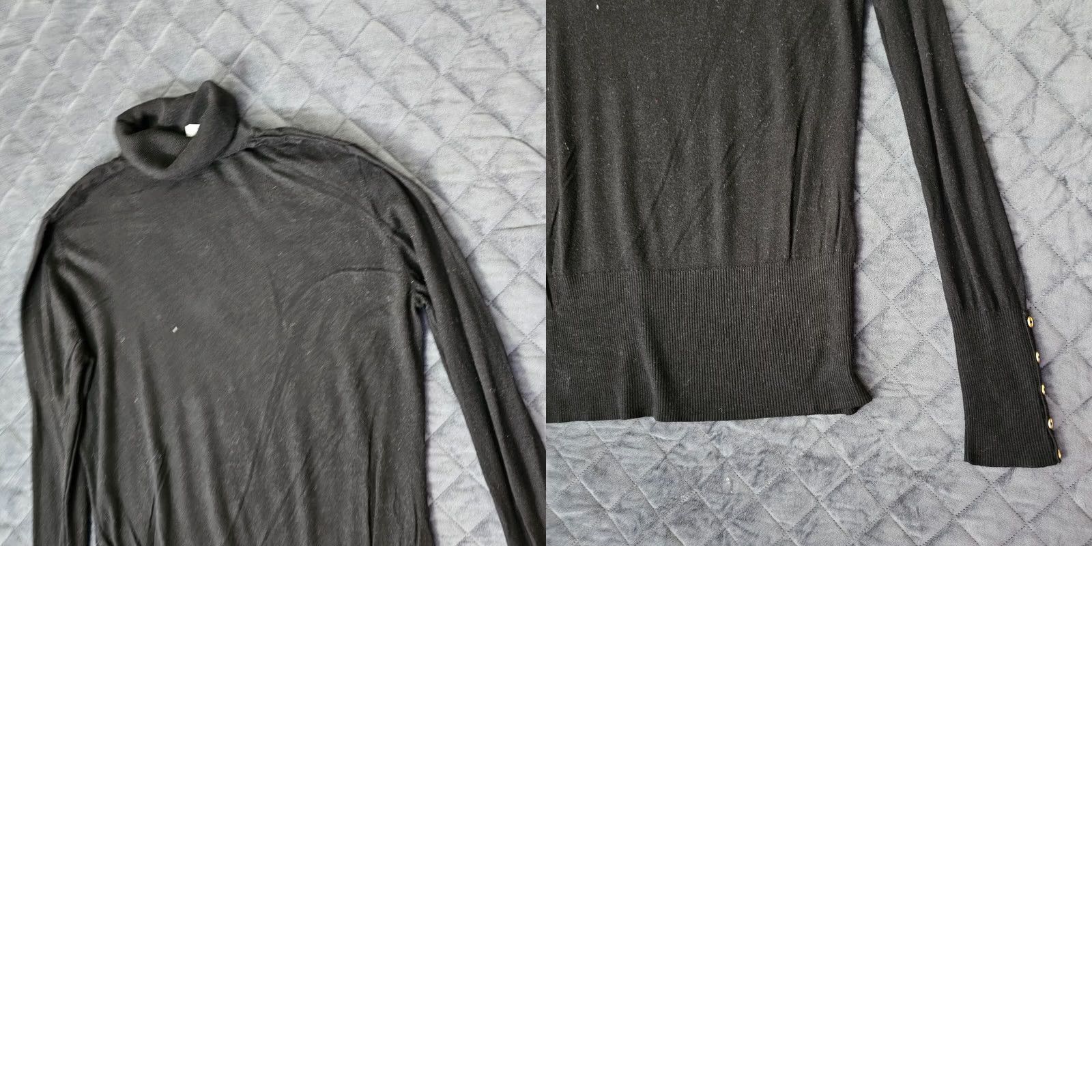 H&M H&M Turtleneck Sweater Womens Size L Black Tight Knit Button Accent Casual Pullover Knit Long Sleeve Split: 0 Size L / US 10 / IT 46 - 9 Thumbnail