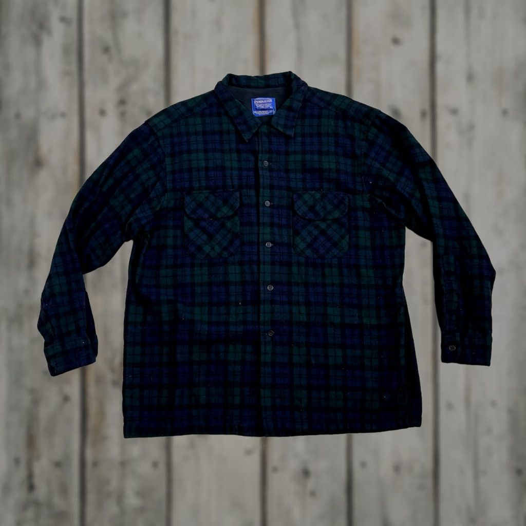 Pendleton VINTAGE Pendleton Board Shirt Jac Shirt XL Blue Plaid Wool Long Sleeve Button-Up Size US XL / EU 56 / 4 - 1 Thumbnail