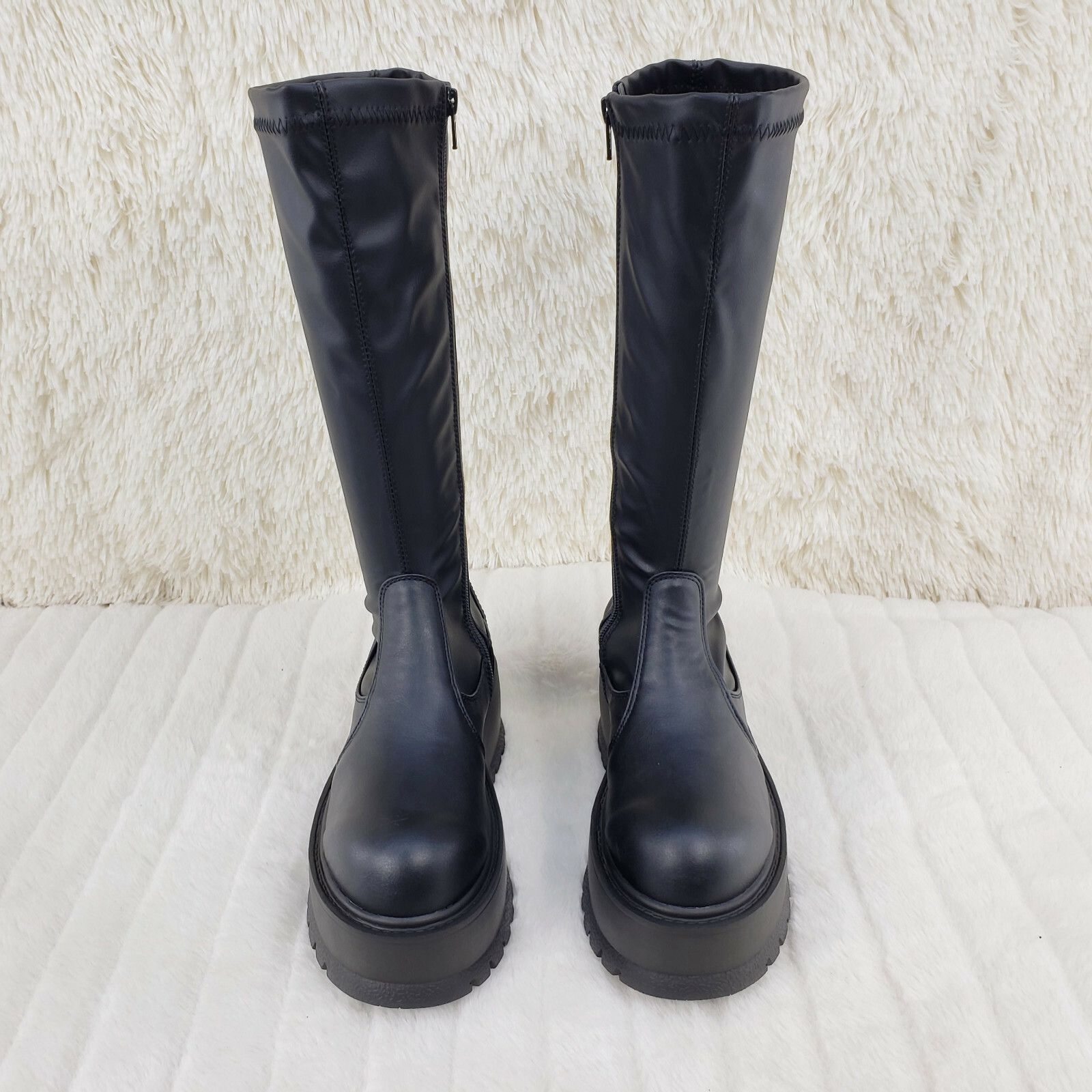 Demonia Cult DEMONIA Slacker 200 65 Black Matte Platform Wedge Heel Knee Size US 11 / IT 41 - 2 Thumbnail