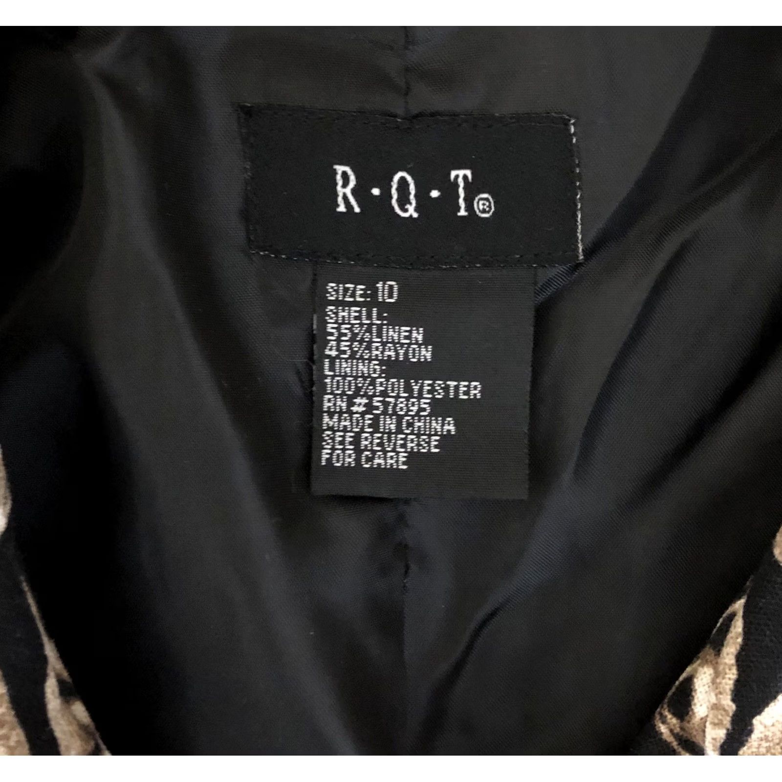 Vintage RQT Linen Jacket Size 10 Blk Gold Geo Zipper Front Long Sleeve Lined Collar Womens Jacket Geometric Boho Casual Travel Workwear Size L / US 10 / IT 46 - 4 Thumbnail