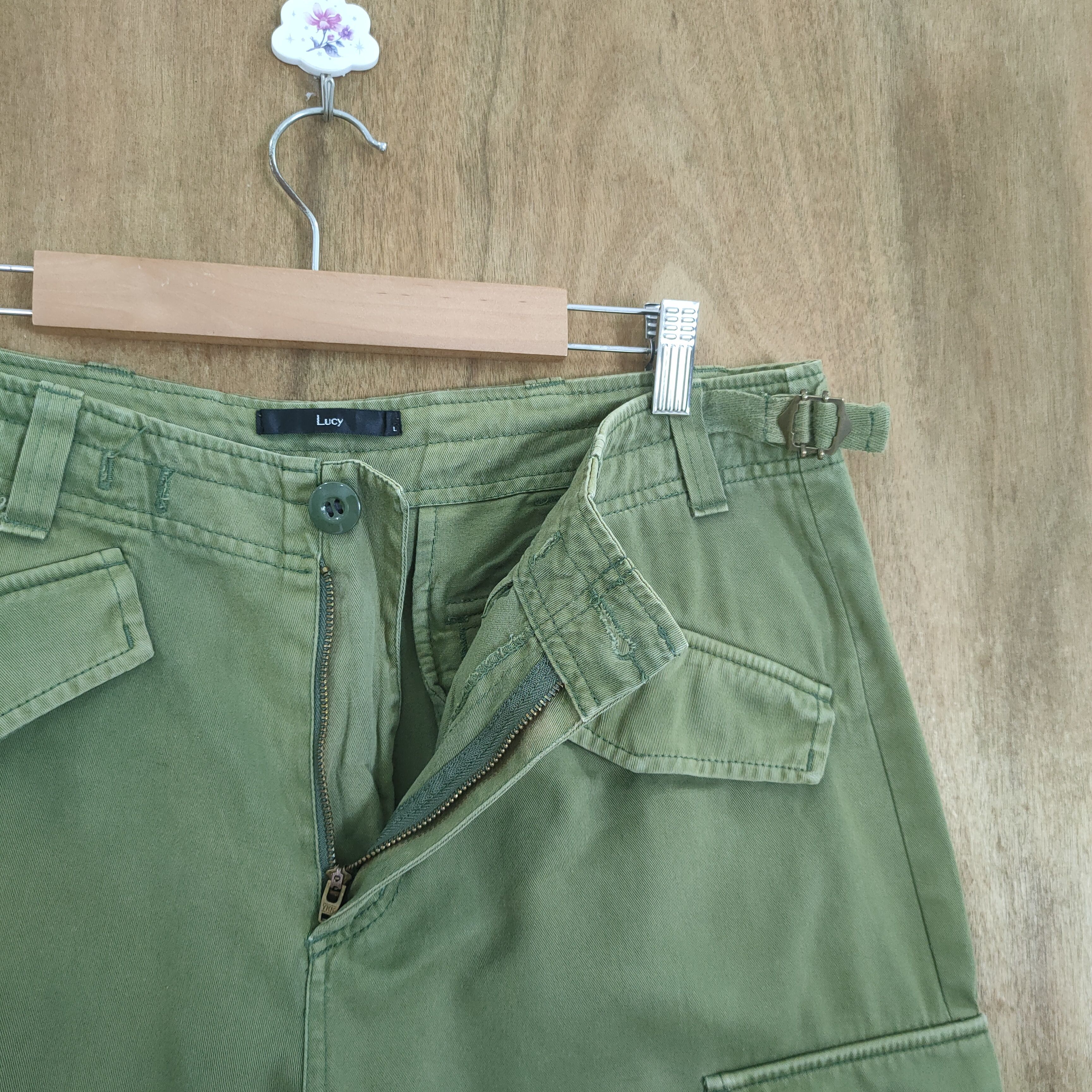 If Six Was Nine VINTAGE LUCY FADED GREEN BAGGY CARGO PANTS Size US 34 / EU 50 - 5 Thumbnail