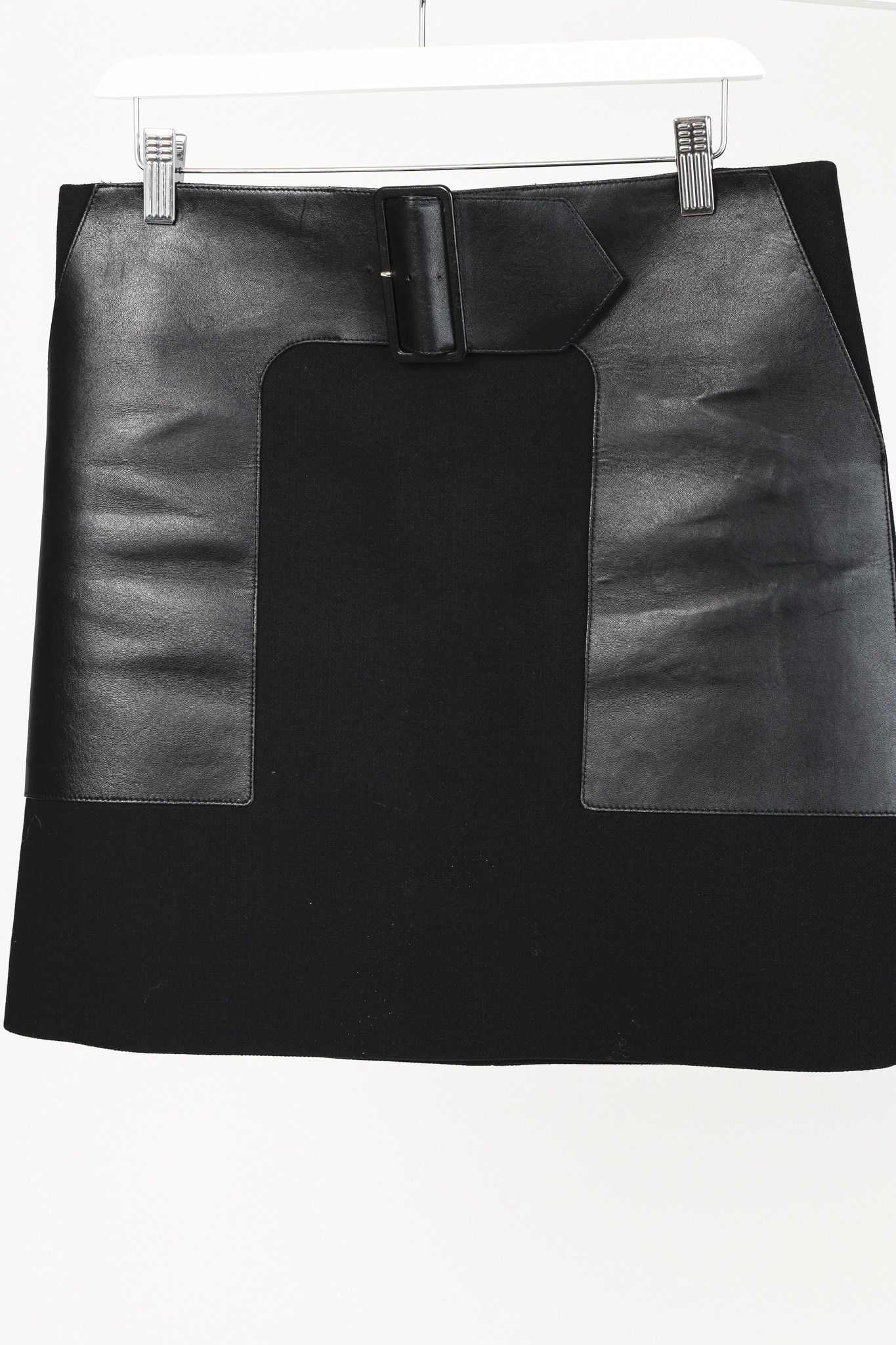 Celine Celine Black Wool and Lambskin Belted Skirt Size 31" - 3 Thumbnail