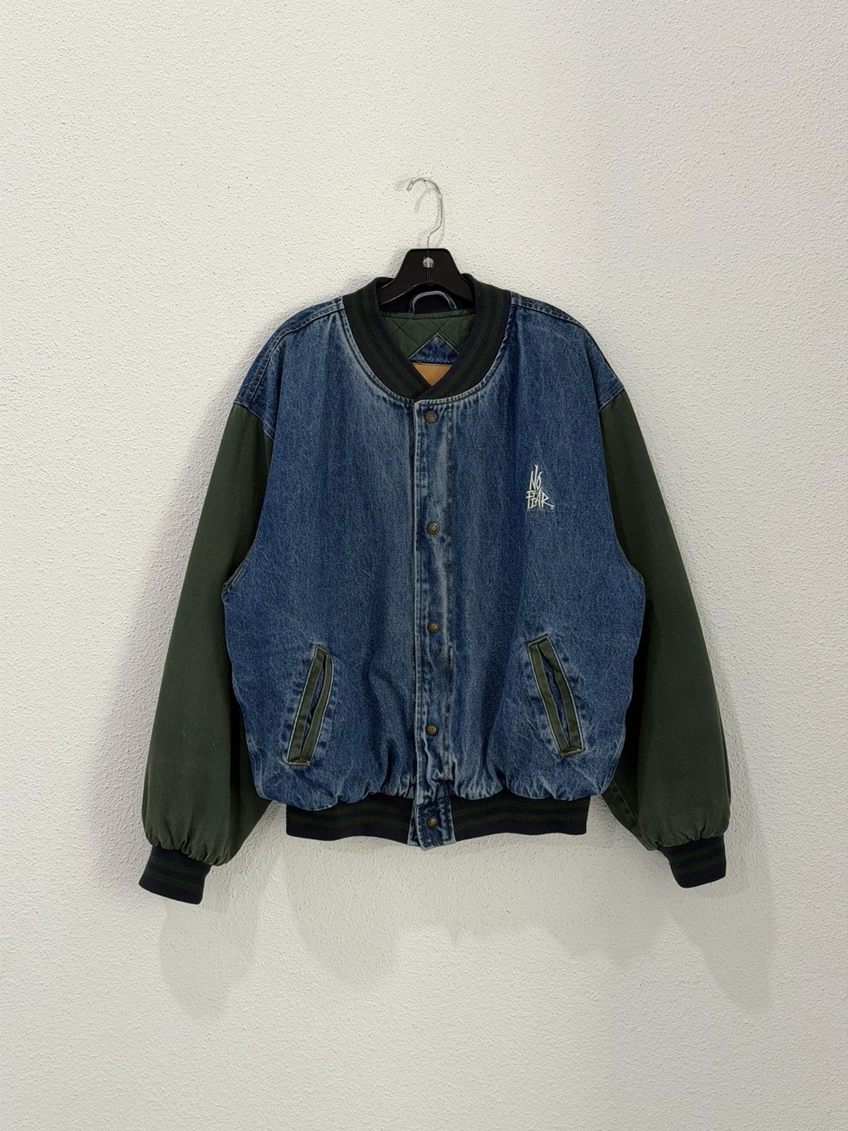 No Fear Vintage 90s NO FEAR Embroidered Denim Varsity Bomber Jacket Size US M / EU 48-50 / 2 - 1 Thumbnail
