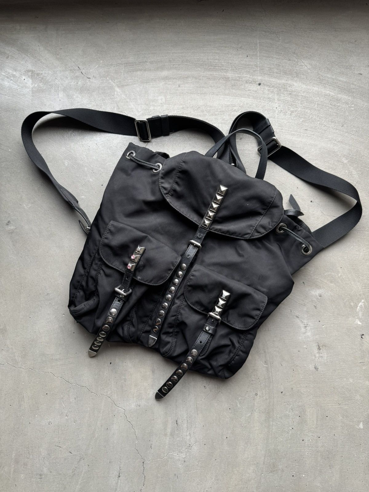 Prada Prada Black Nylon Studded Vela Backpack Size ONE SIZE - 4 Thumbnail