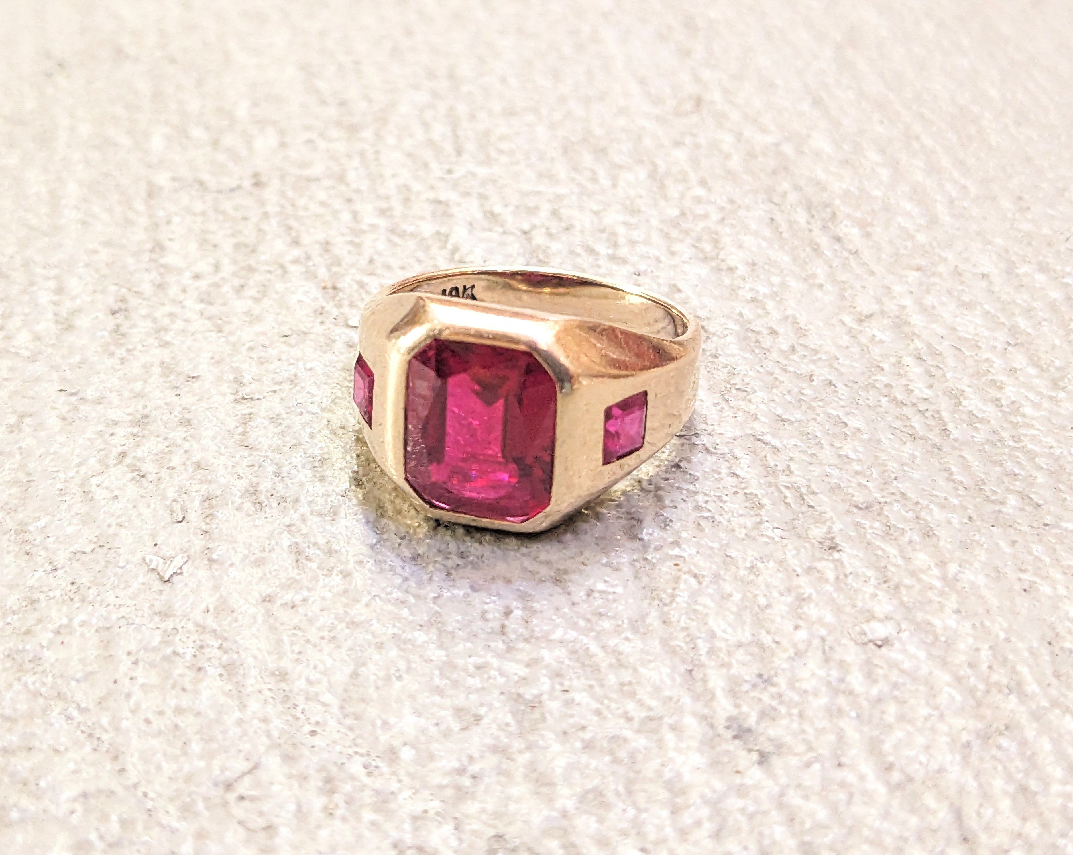 Jewelry Vintage 10K Gold Ring Size 10 Lab Ruby Red Modern Size ONE SIZE - 1 Thumbnail