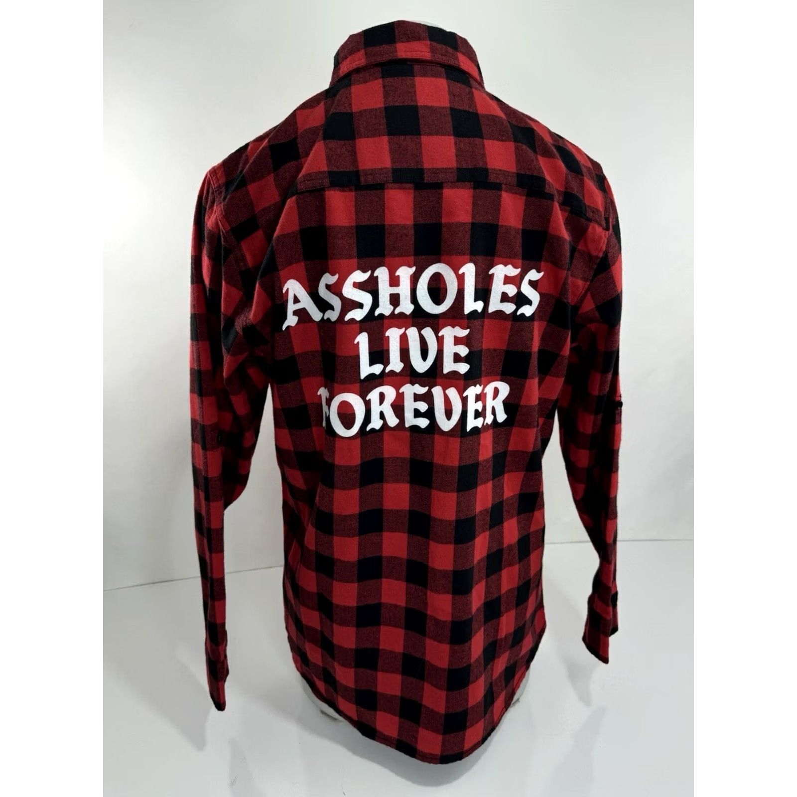 Olive ASSHOLES LIVE FOREVER Plaid Shirts Mens L Flannel Shirt - Multicolor Button-Up Long Sleeve Mens Shirt Size US L / EU 52-54 / 3 - 2 Thumbnail