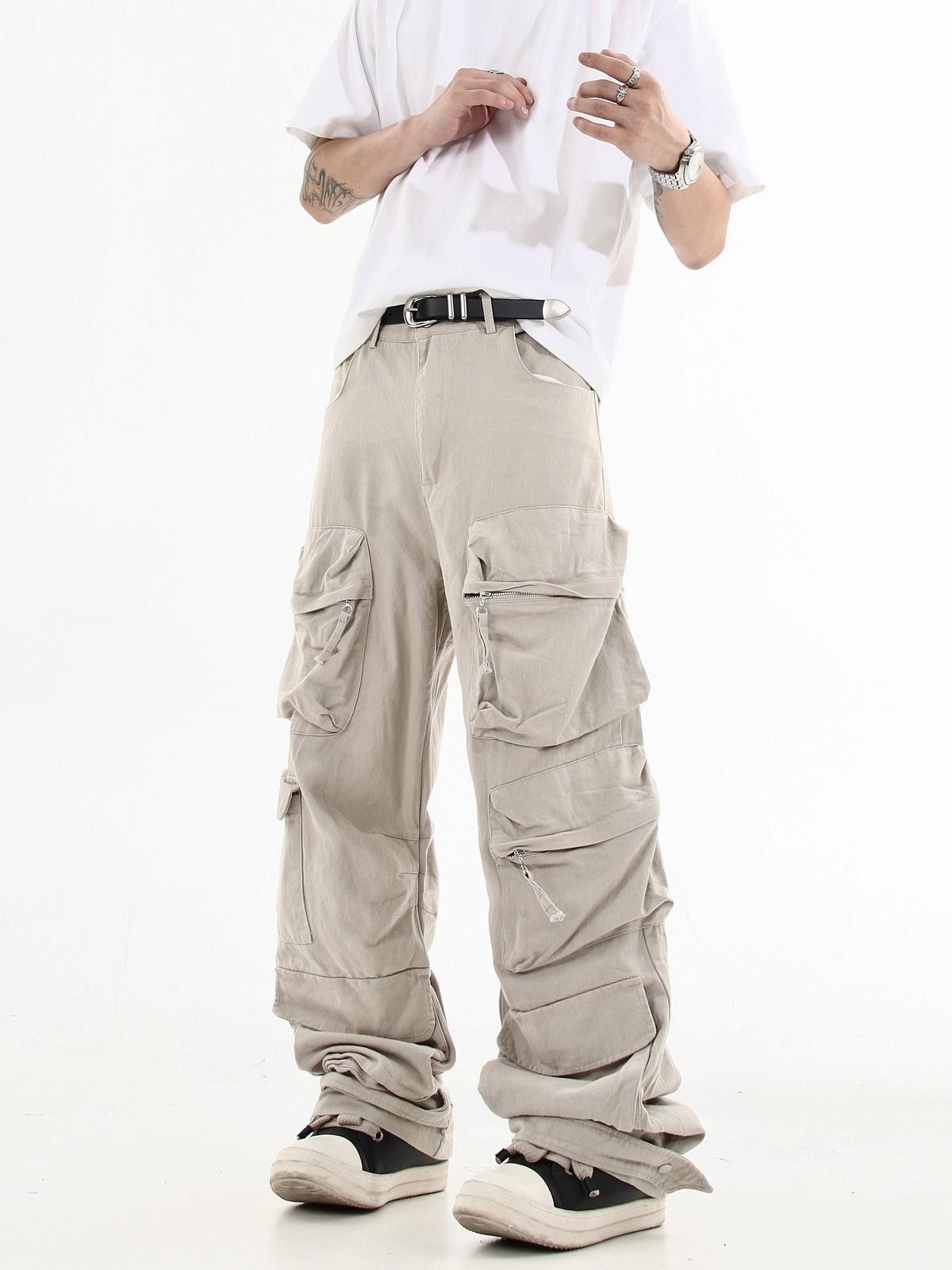 Japanese Brand Beige Baggy Multi Pocket Pleated Cargo Pants Size 28" / US 6 / IT 42 - 3 Thumbnail