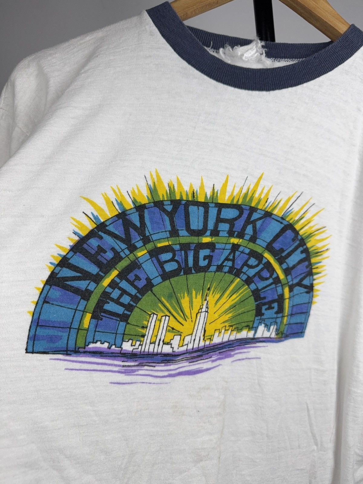Vintage RARE Vintage 1970s New York Big Apple Ringer Retro T-Shirt Size US S / EU 44-46 / 1 - 4 Thumbnail