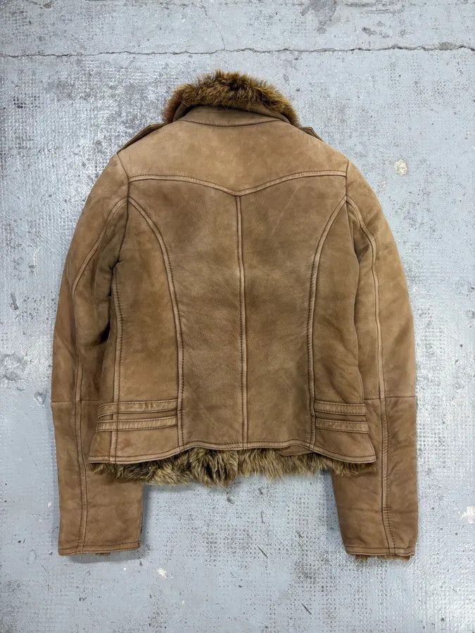 Dolce & Gabbana 2000s Dolce & Gabbana Beige Asymmetrical Fur Collar Suede Leather Jacket Size M / US 6-8 / IT 42-44 - 5 Thumbnail