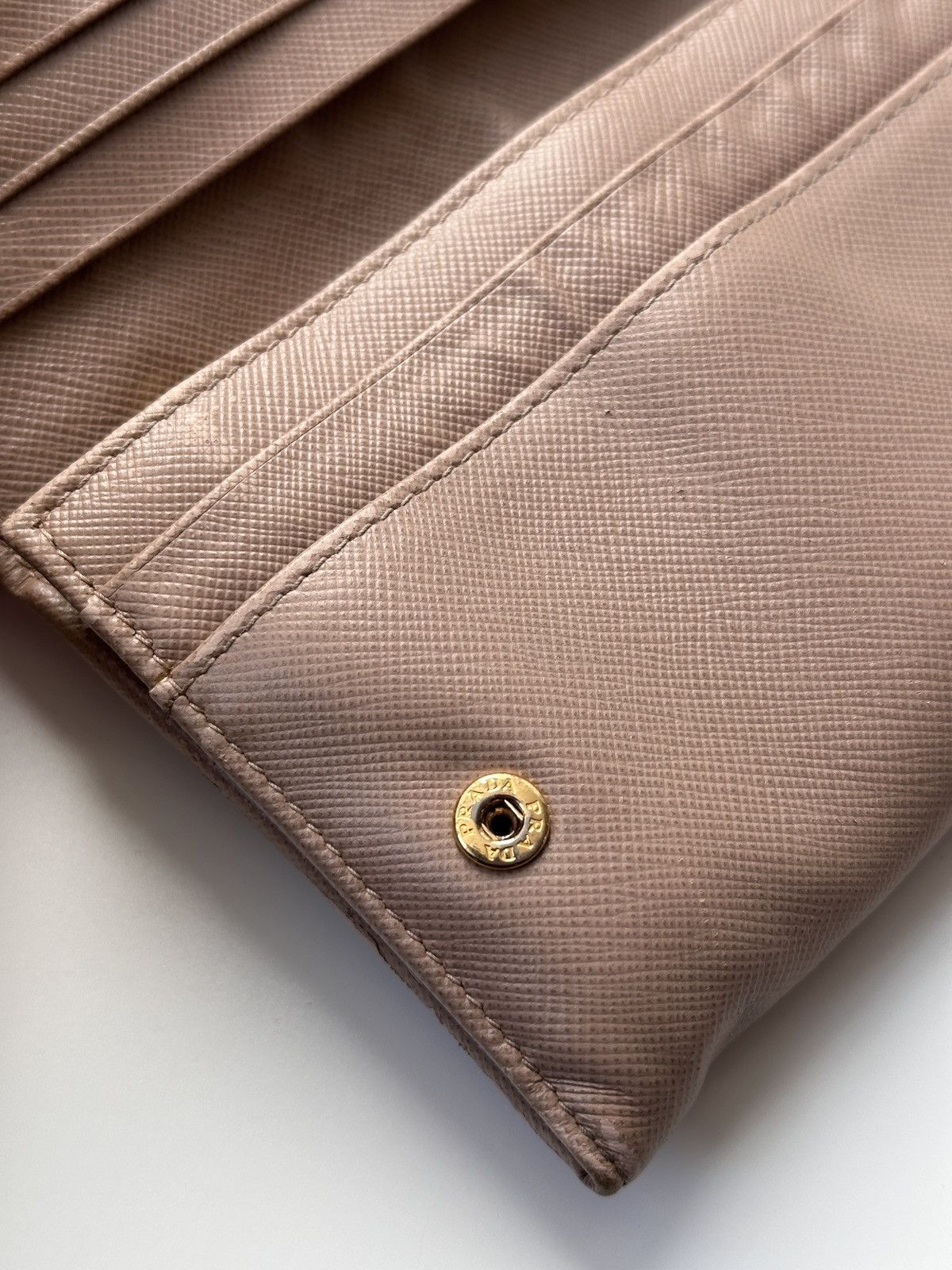 Prada Prada Saffiano Leather Triangle Logo Long Wallet Light Pink Size ONE SIZE - 15 Thumbnail