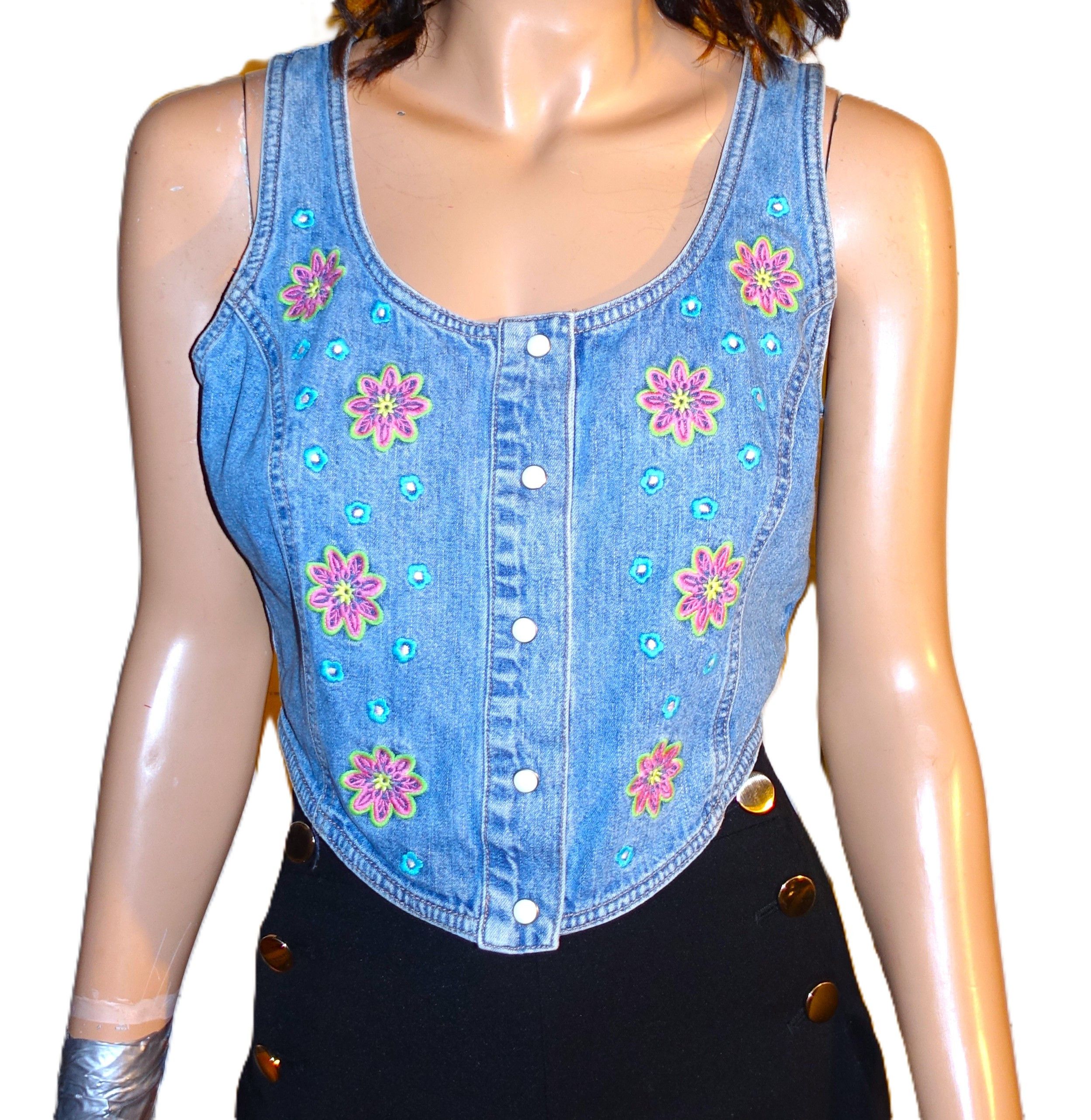 Guess Guess Denim Floral Boho Tank Top XL Size XL / US 12-14 / IT 48-50 - 1 Thumbnail