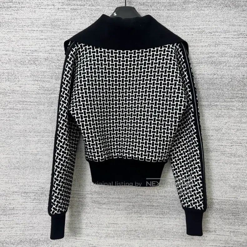 Hermes Hermes Black and White Woven Print Knit Jacket Size XXS / US 00 / IT 34 - 4 Thumbnail