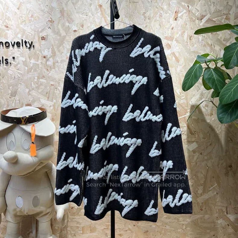 Balenciaga Balenciaga Graffiti Scribble Logo Round Neck Knit Top Size US S / EU 44-46 / 1 - 1 Thumbnail