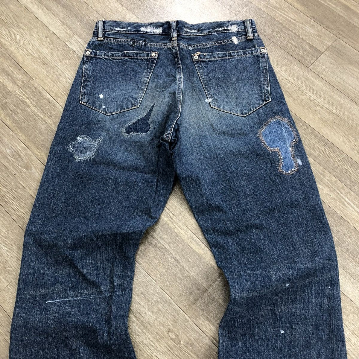 If Six Was Nine × Le Grande Bleu (L.G.B.) 🇯🇵2000s Repack Japan Reconstucted Distressed Flared Jeans Size US 32 / EU 48 - 22 Thumbnail
