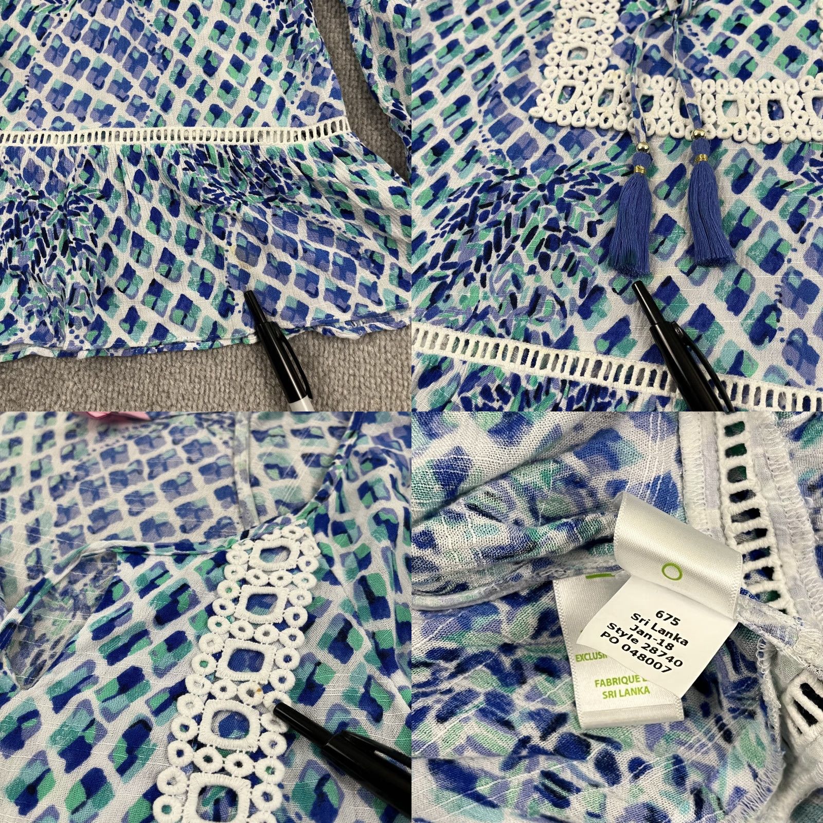 Lilly Pulitzer Lilly Pulitzer Blouse Women Medium Blue Geometric Tassel Bell Sleeve Casual Boho Size M / US 6-8 / IT 42-44 - 8 Thumbnail