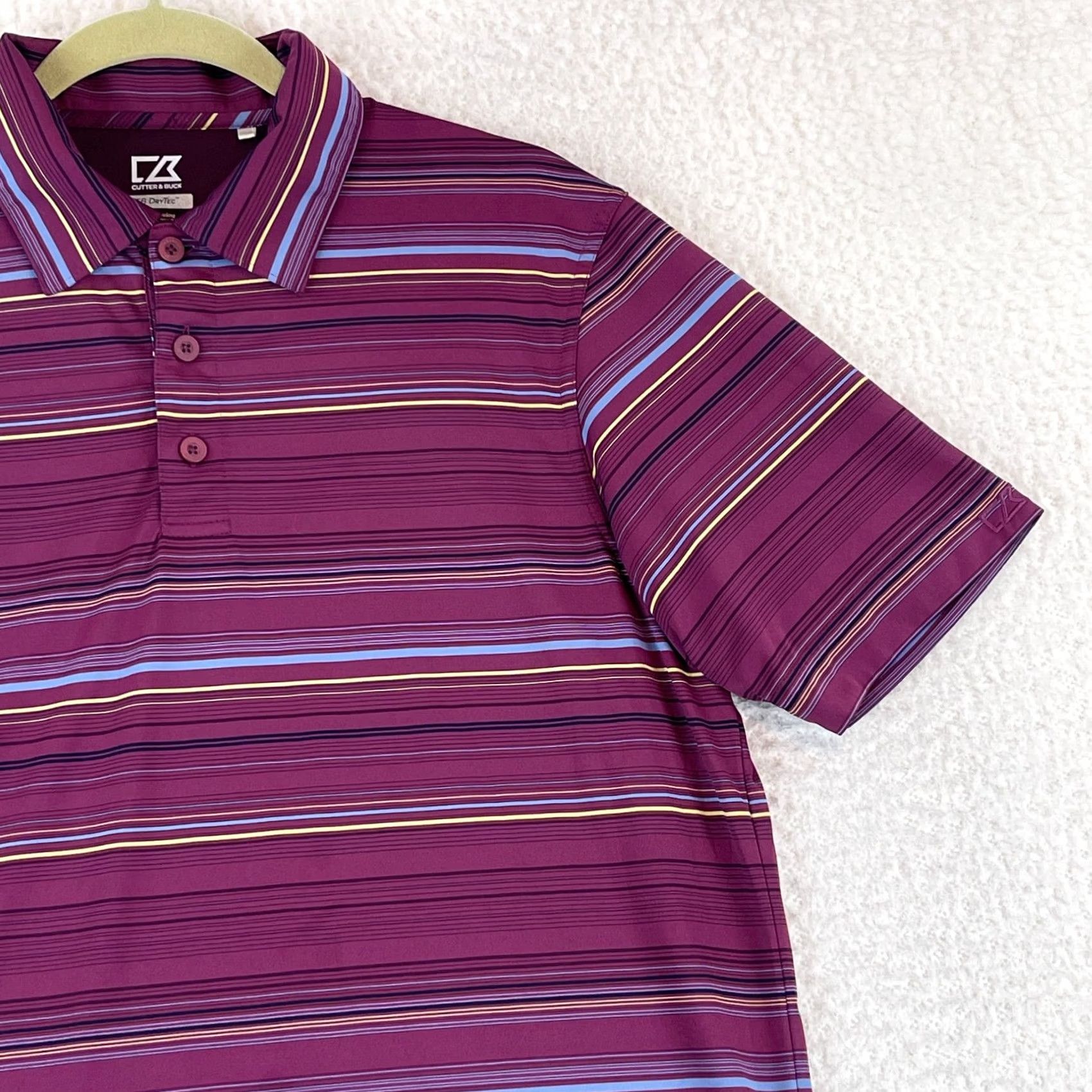 Cutter & Buck Cutter & Buck Purple Stripe DryTec Polo Shirt Mens Large Short Sleeve Golf Polo Shirt Purple Stripe DryTec Polo Shirt Mens Large Size US L / EU 52-54 / 3 - 3 Thumbnail