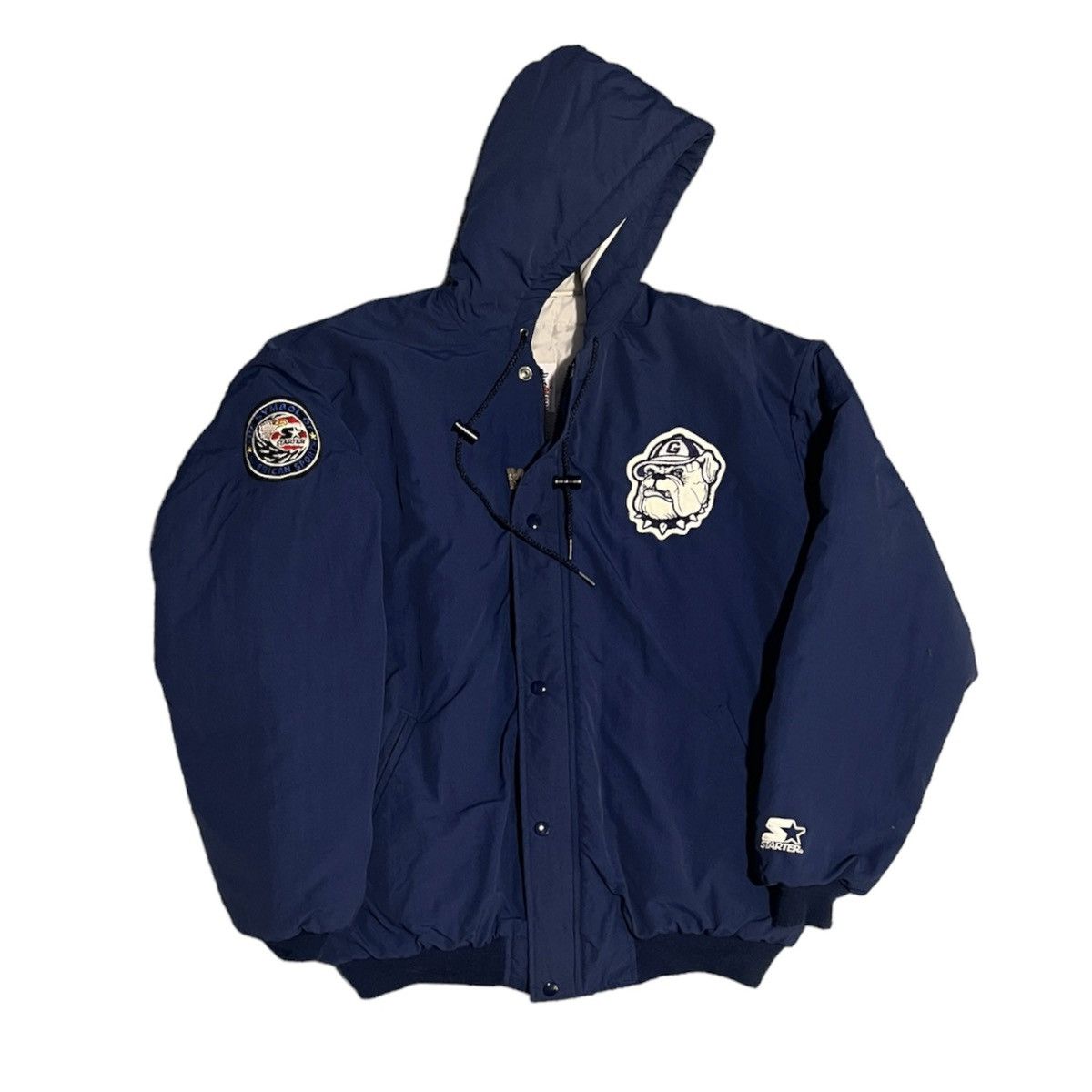 image of Made In USA x Starter Vintage 80's 90's Georgetown University Hoyas Starter Jacket in Navy Blue (Si