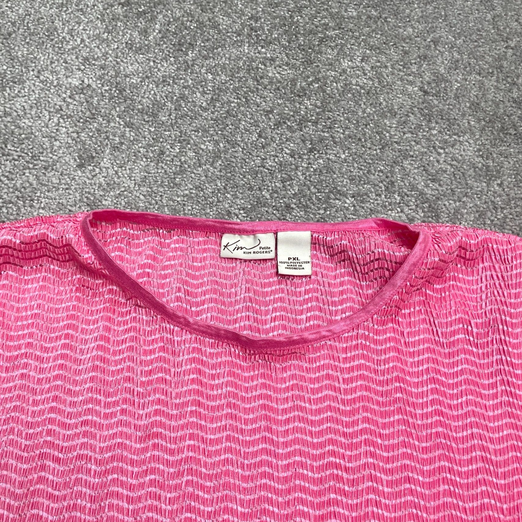 Pinko Kim Rogers Textured Blouse Womens Dolman Short Sleeve Pink PXL Knit Burnished Spots Solid Casual Top Size XL / US 12-14 / IT 48-50 - 3 Thumbnail