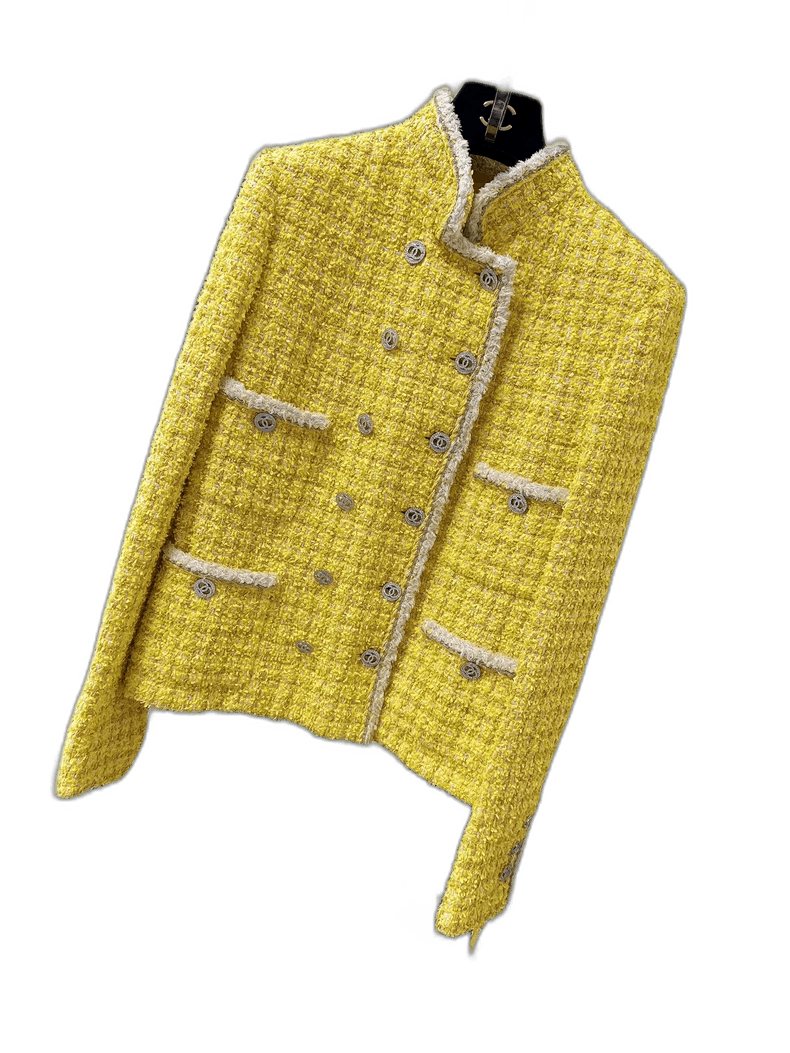 Chanel Chanel Yellow Checkered Four-Pocket Woven Jacket Size S / US 4 / IT 40 - 1 Thumbnail