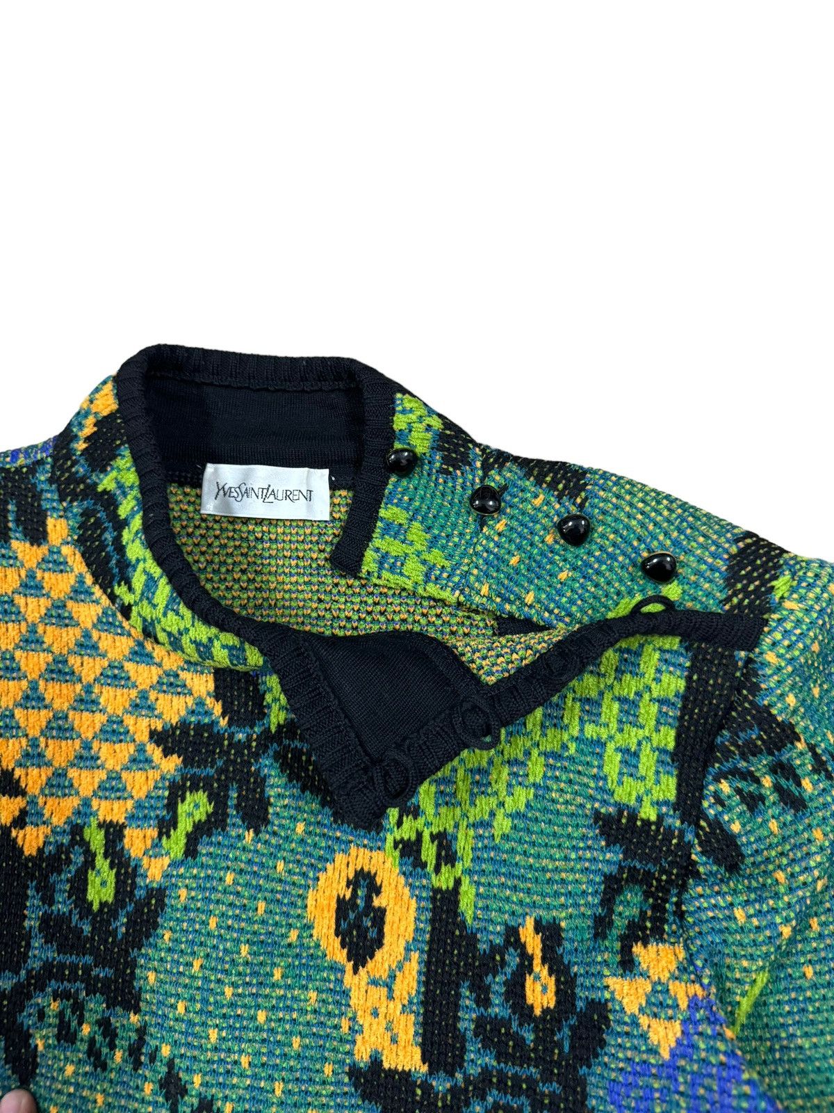 Vintage × Yves Saint Laurent Vtg🔥YvesSaintLaurent Sweater Patterned All Over Print Knit Size US M / EU 48-50 / 2 - 6 Thumbnail