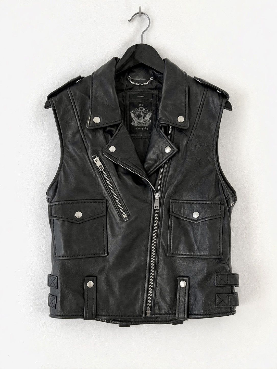 Diesel Diesel Black Leather Biker Vest – Moto Style – Rare – Size S / US 4 / IT 40 - 2 Thumbnail