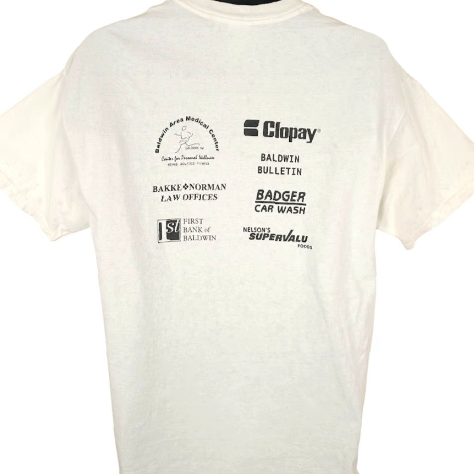 Gildan VINTAGE Gildan T-Shirt Mens Large White Booster Shot Run 10K Y2K Graphic Tee Short Sleeve Crew Neck Double-Sided Sports Running 2000s Size US L / EU 52-54 / 3 - 4 Thumbnail