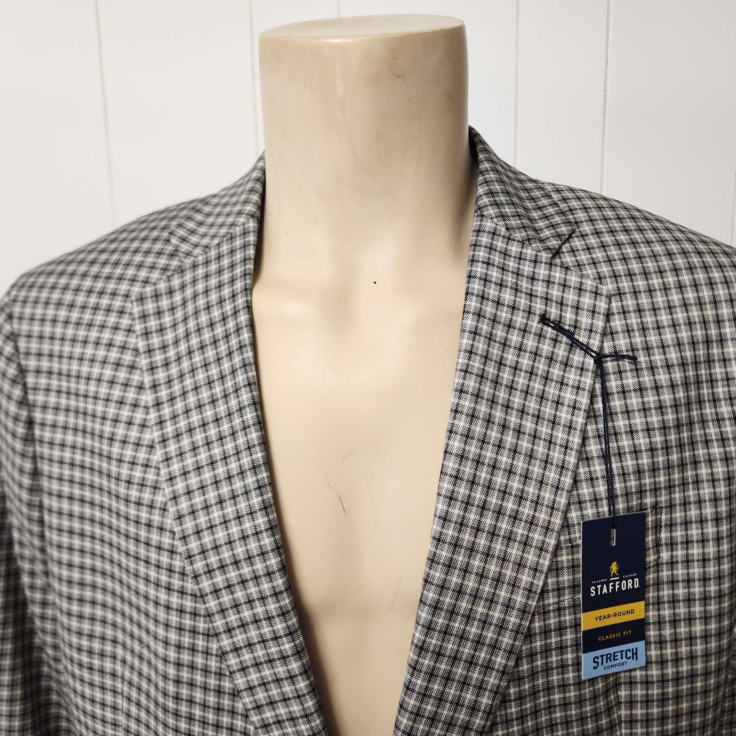 Stafford NWT Stafford sport coat 46R men's black white check Size 46R - 3 Thumbnail
