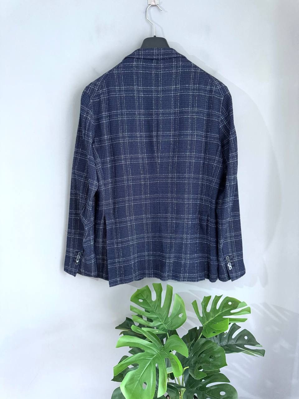 Paoloni Paoloni Men's Blazer Wool/Cotton Dark Blue Check, Size 52 Size 52R - 15 Thumbnail