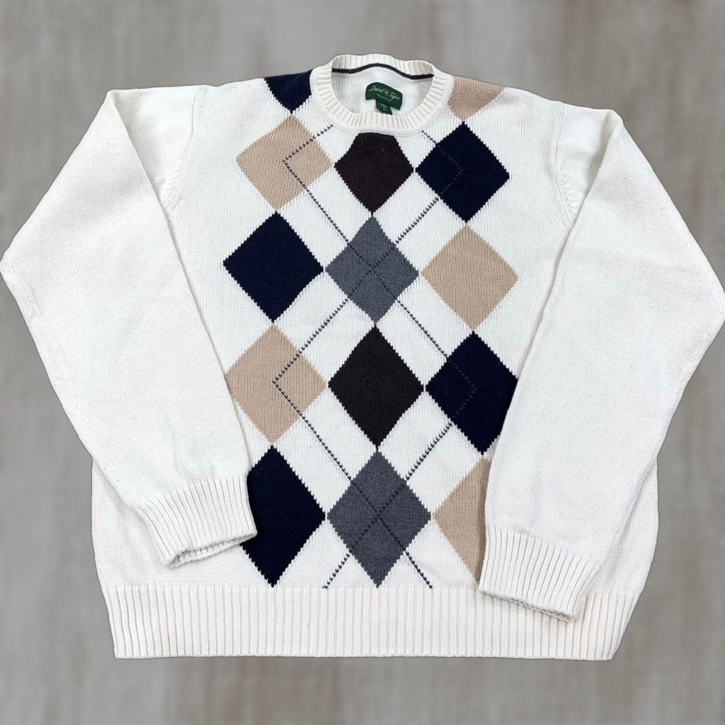 Vintage David Taylor Sweater Men M White Argyle Diamond Golf Grandpa VTG 80s 90s Retro Streetwear Pullover Crew Neck Mens Size US M / EU 48-50 / 2 - 1 Thumbnail
