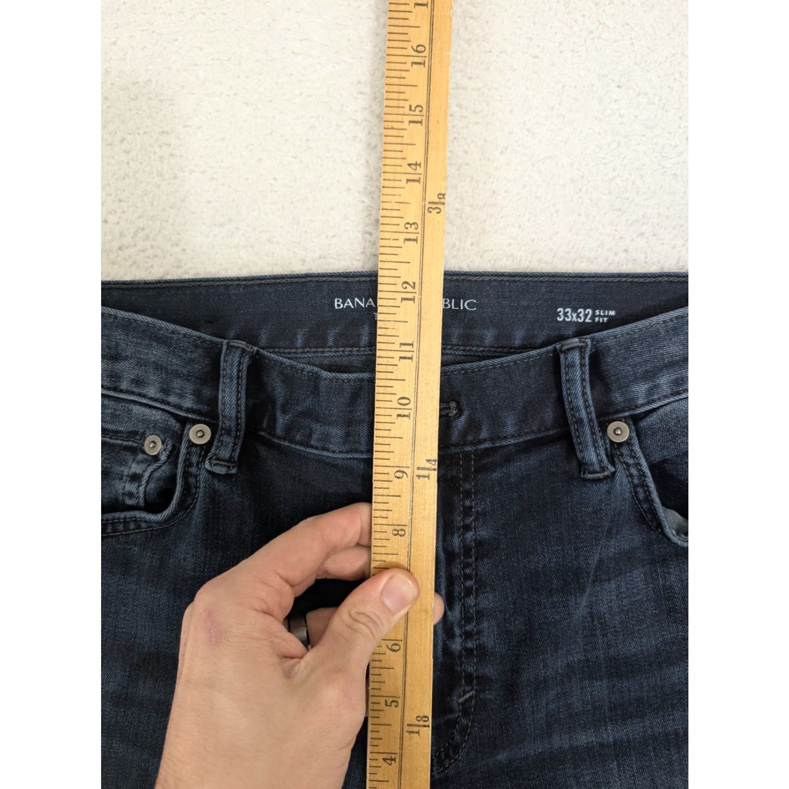 Banana Republic Banana Republic The Traveler Slim Jeans Men 33x32 Blue Denim Stretch Slim Straight 5-Pocket Logo Zipper Button Regular Rise Mid Vintage No Size US 33 - 3 Thumbnail