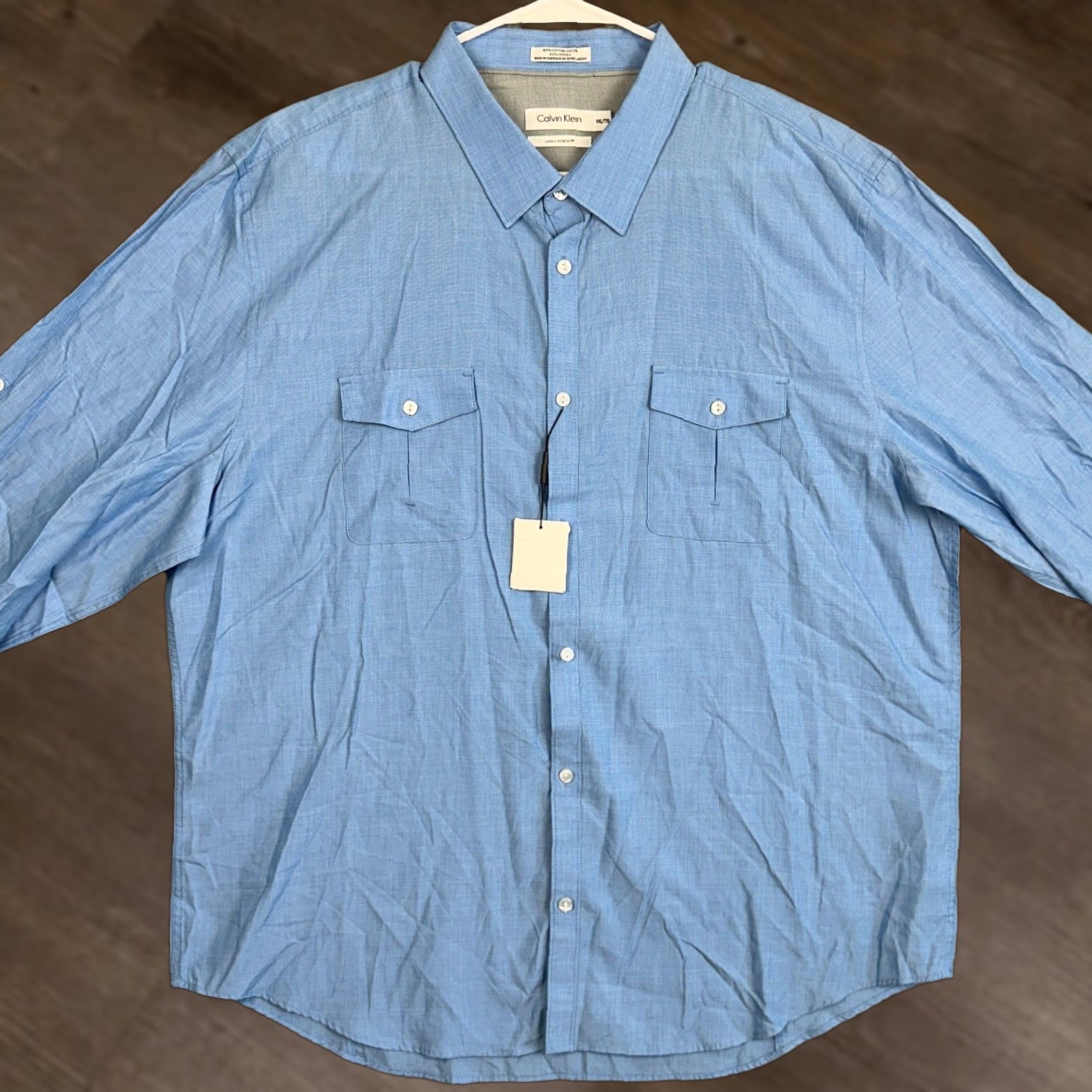 Calvin Klein Calvin Klein Shirt Mens 2XL Light Blue Button Up Roll Tab Long Sleeve Pocket Size US XXL / EU 58 / 5 - 1 Thumbnail